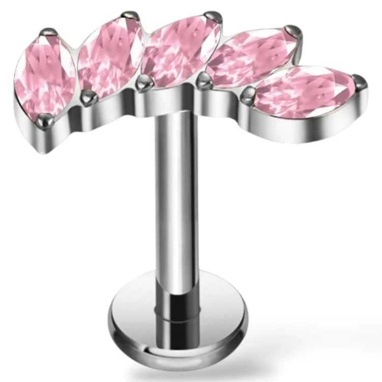 Tytanowy labret z pięcioma cyrkoniami