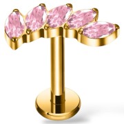 Tytanowy złoty labret z pięcioma cyrkoniami