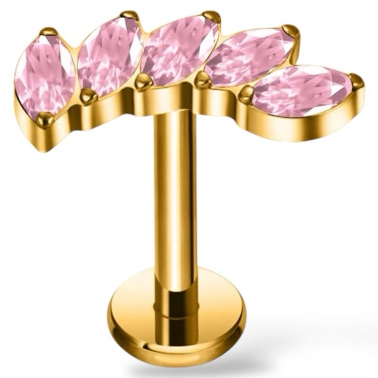 Tytanowy złoty labret z pięcioma cyrkoniami