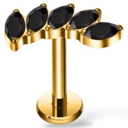 Tytanowy złoty labret z pięcioma cyrkoniami