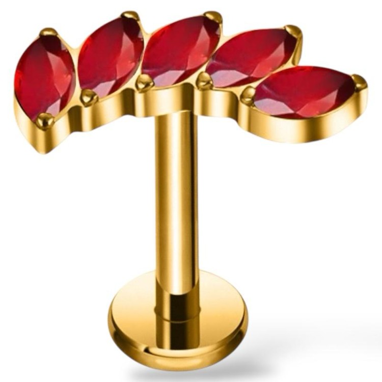 Tytanowy złoty labret z pięcioma cyrkoniami