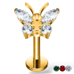 Tytanowy złoty labret z motylkiem 