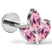 Tytanowy srebrny labret potrójna cyrkonia różowa markiza
