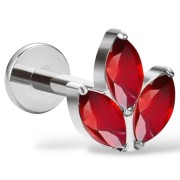 Tytanowy srebrny labret potrójna cyrkonia czerwona markiza