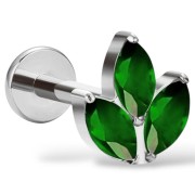 Tytanowy srebrny labret potrójna cyrkonia zielona markiza