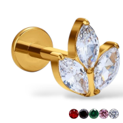 Tytanowy złoty labret potrójna cyrkonia