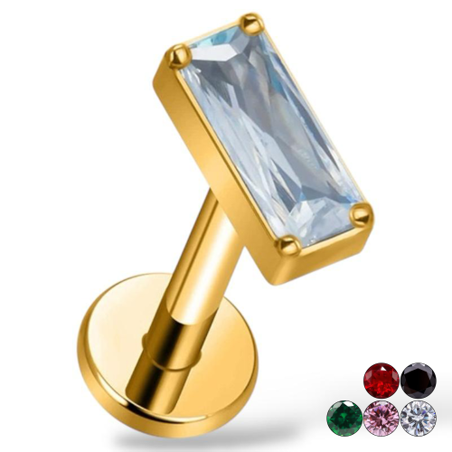 Tytanowy ZŁOTY labret z prostokątną cyrkonią