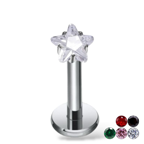 Tytan srebrny labret z cyrkonią w kształcie gwiazdki