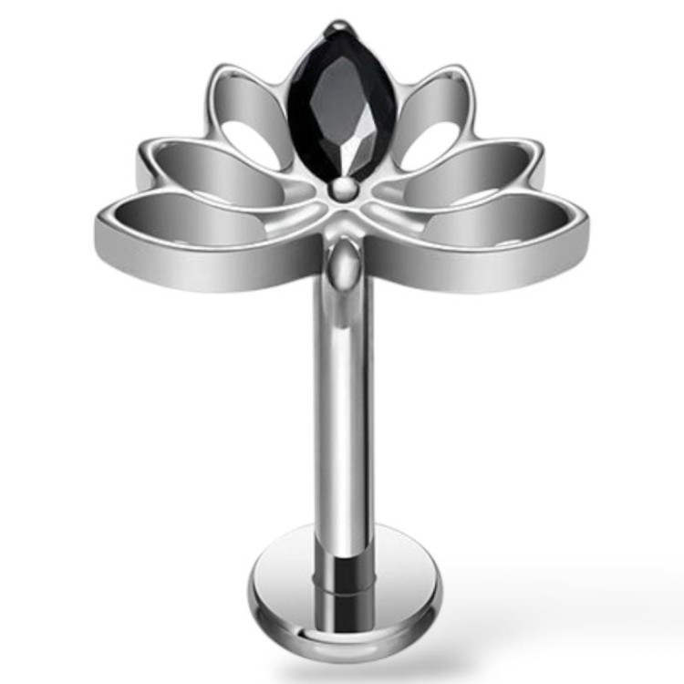 Tytanowy SREBRNY labret w kształcie lotosu