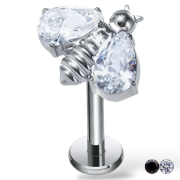 Tytanowy srebrny labret pszczoła i cyrkonie