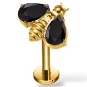 Tytanowy złoty labret pszczołą z czarną cyrkonią