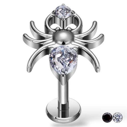 Tytanowy srebrny labret z pająkiem