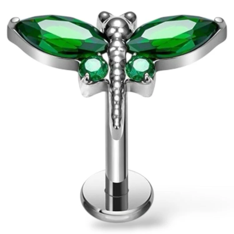 Tytanowy labret zielona ważka