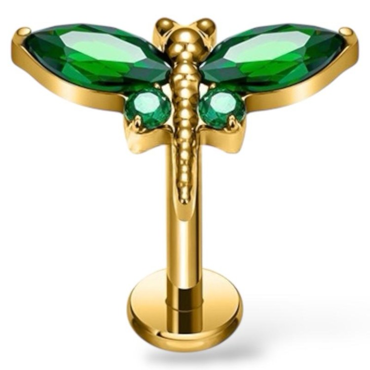 Tytanowy złoty labret ważka