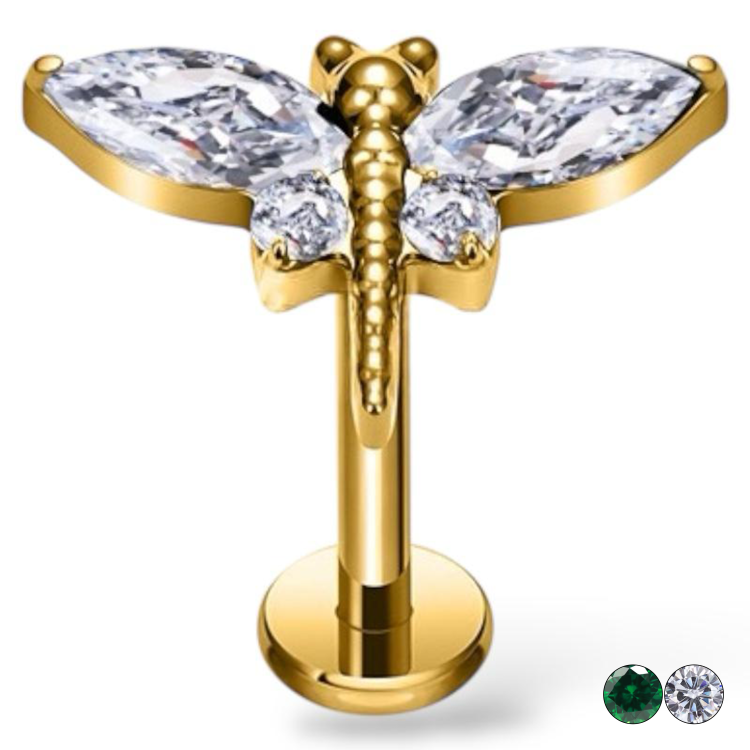 Tytanowy złoty labret ważka