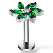 Tytanowy labret z motywem kwiatu z cyrkoniami