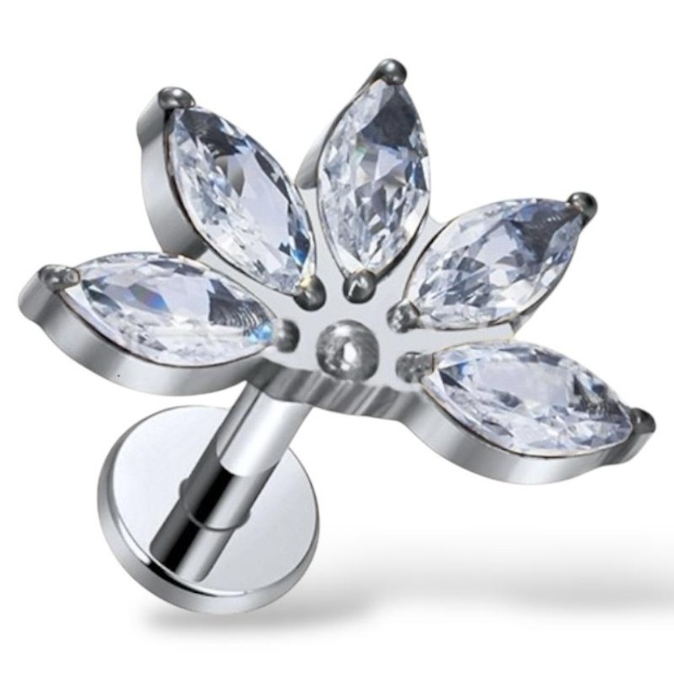 Tytanowy srebrny kwiatowy labret