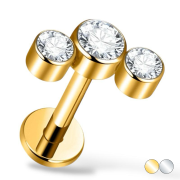 Tytanowy  labret z trzema cyrkoniami