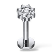 Tytanowy kolczyk srebrny kwiatek cyrkonie