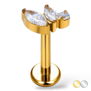 Tytanowy kolczyk labret z 3 cyrkoniami