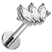Tytanowy SREBRNY labret cyrkonie markizy i kuleczki ozdobne