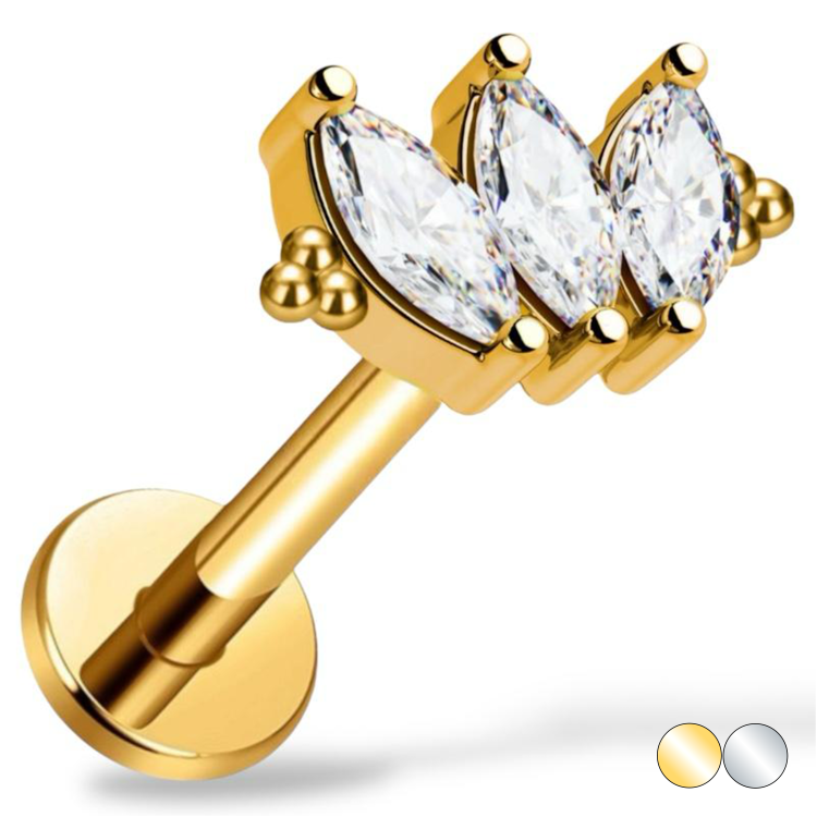 Tytanowy  labret cyrkonie markizy i kuleczki ozdobne