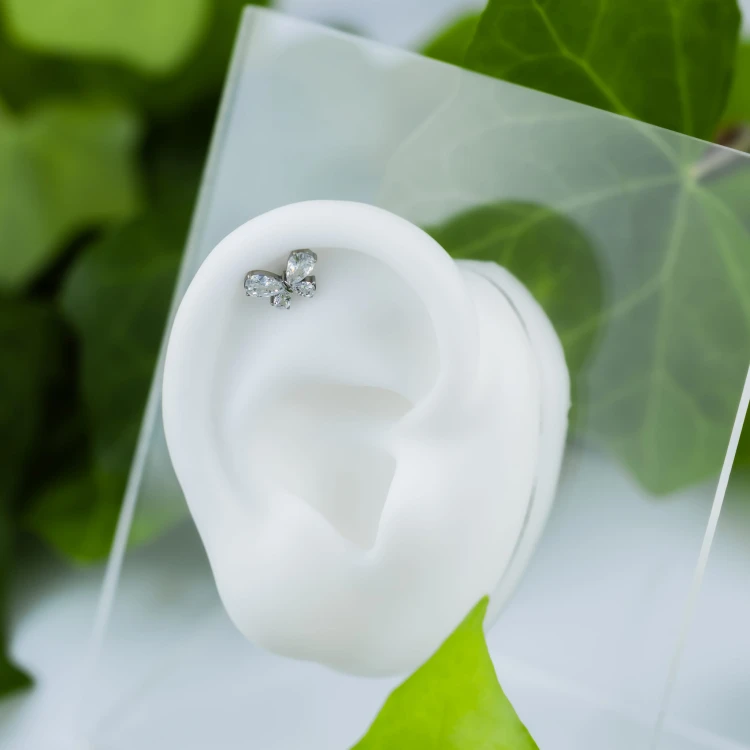 Tytanowy srebrny ozdobny labret w kształcie motylka
