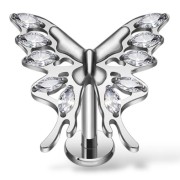 Tytanowy srebrny labret z motylkiem i cyrkoniami