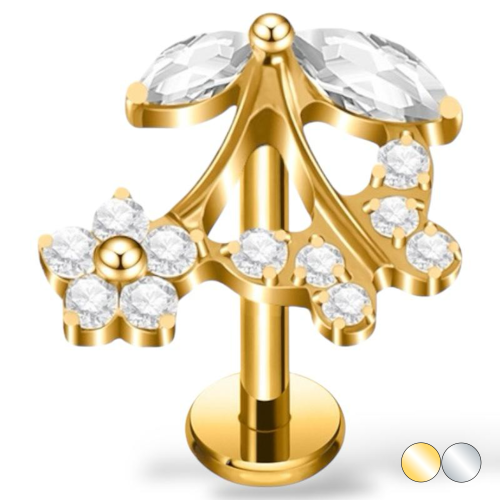 Tytanowy labret kwiat i motyl