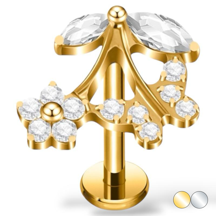 Tytanowy labret kwiat i motyl