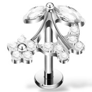 Tytanowy srebrny labret kwiat i motyl