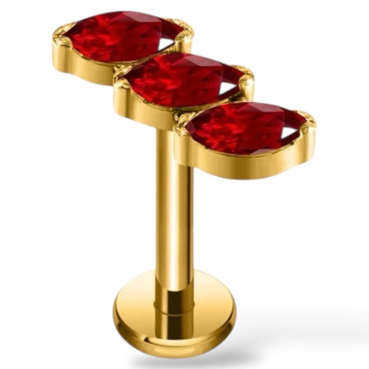 Tytanowy ZŁOTY Labret z trzema cyrkoniami w kształcie łezki