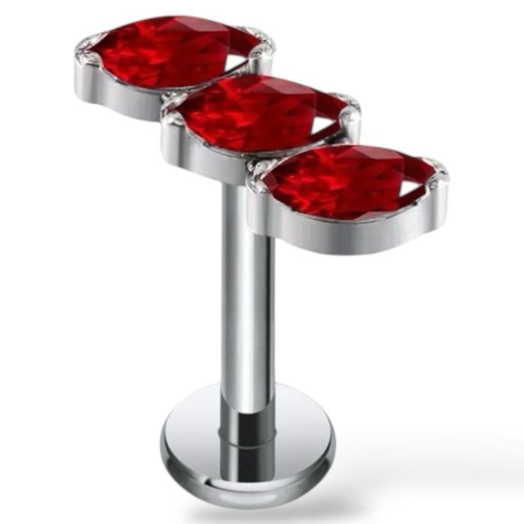 Tytanowy Labret z trzema cyrkoniami w kształcie łezki