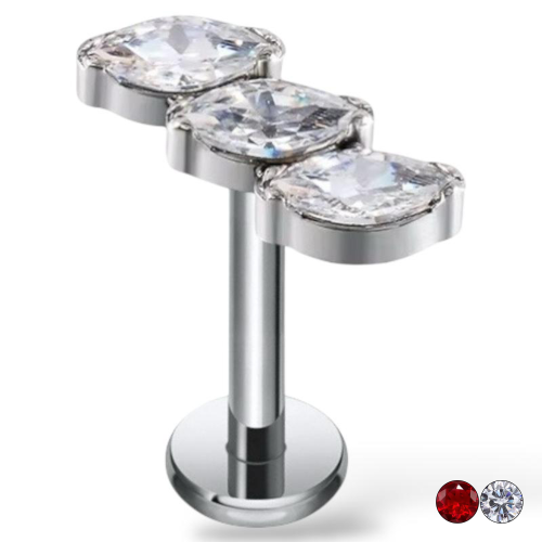 Tytanowy Labret z trzema cyrkoniami w kształcie łezki