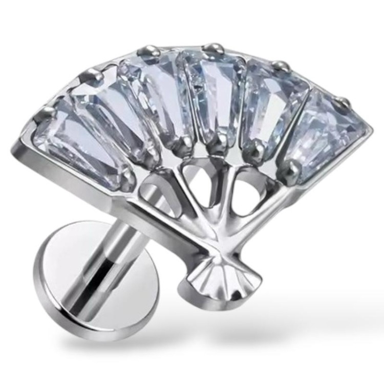 Tytanowy srebrny labret wachlarz