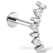 Tytanowy srebrny kolczyk z serduszkami i podłużnymi cyrkoniami