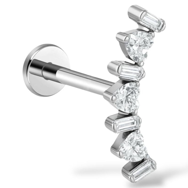 Tytanowy srebrny kolczyk z serduszkami i podłużnymi cyrkoniami