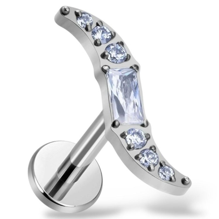 Tytanowy srebrny labret ozdobny w cyrkonie