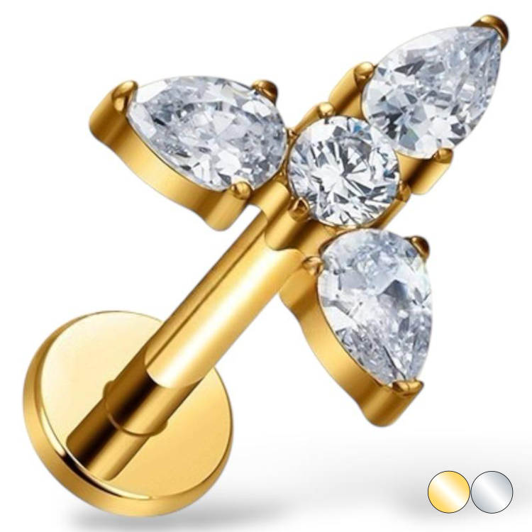 Tytanowy labret z kwiatowym motywem