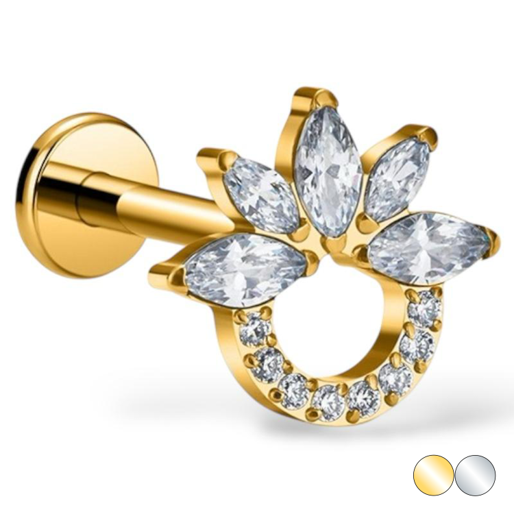 Tytanowy  labret Półksiężyc z kwiatem