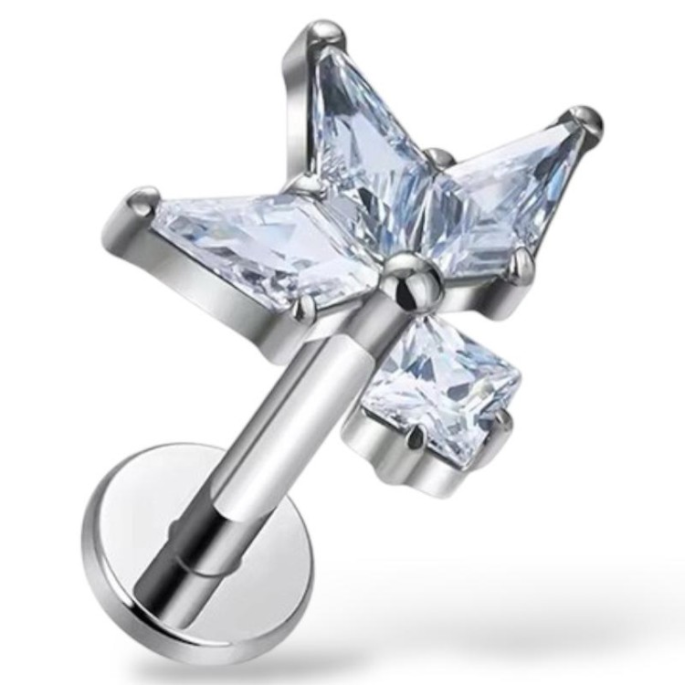 Tytanowy srebrny labret z geometryczną gwiazdą