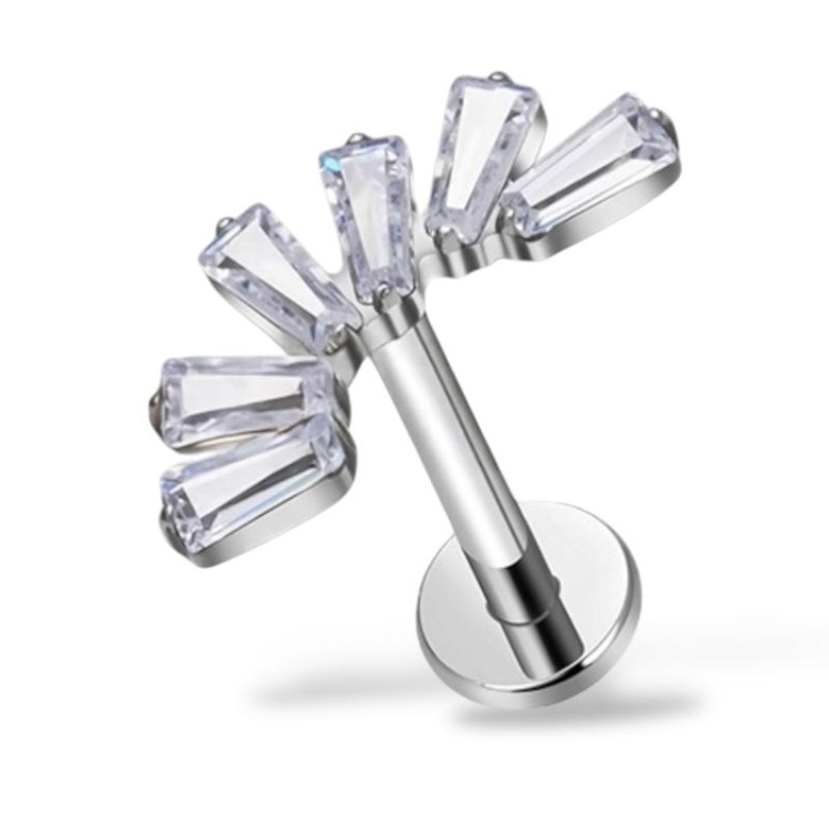 Srebrny tytanowy labret z cyrkoniami