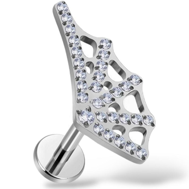 Tytanowy srebrny labret w kształcie pajęczyny