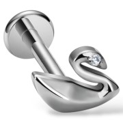 Tytanowy srebrny labret z motywem łabędzia z cyrkonią