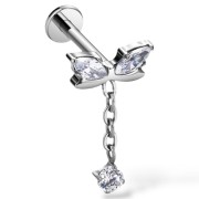 Tytanowy  labret z zwisającą cyrkonią