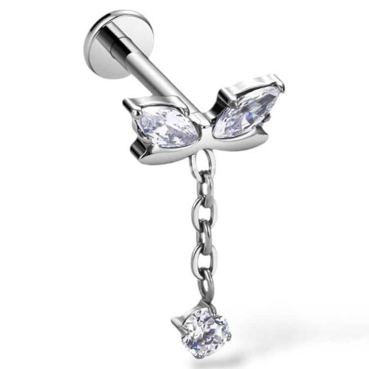 Tytanowy  labret z zwisającą cyrkonią