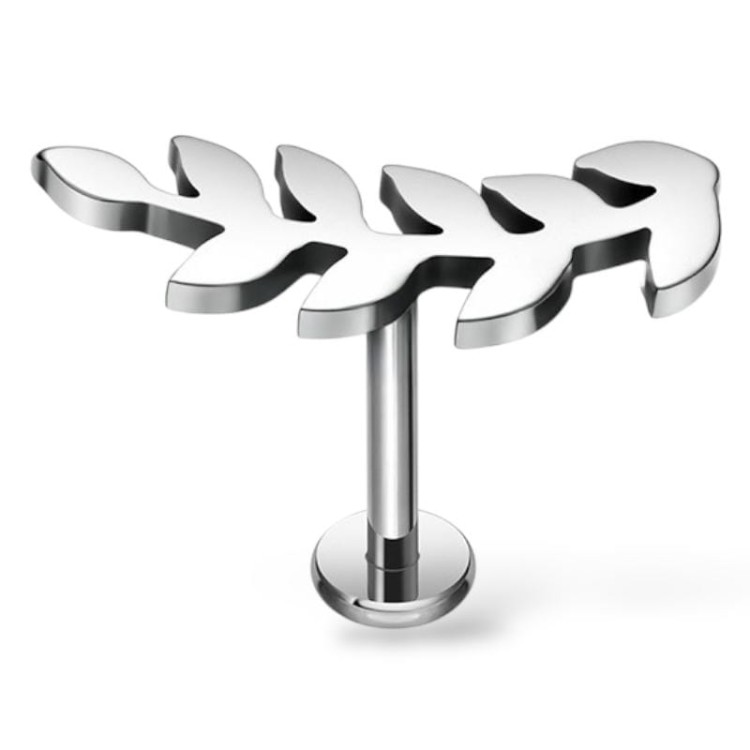 Tytanowy labret w listek ozdobny