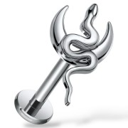 Tytanowy złoty labret z wężem i księżycem