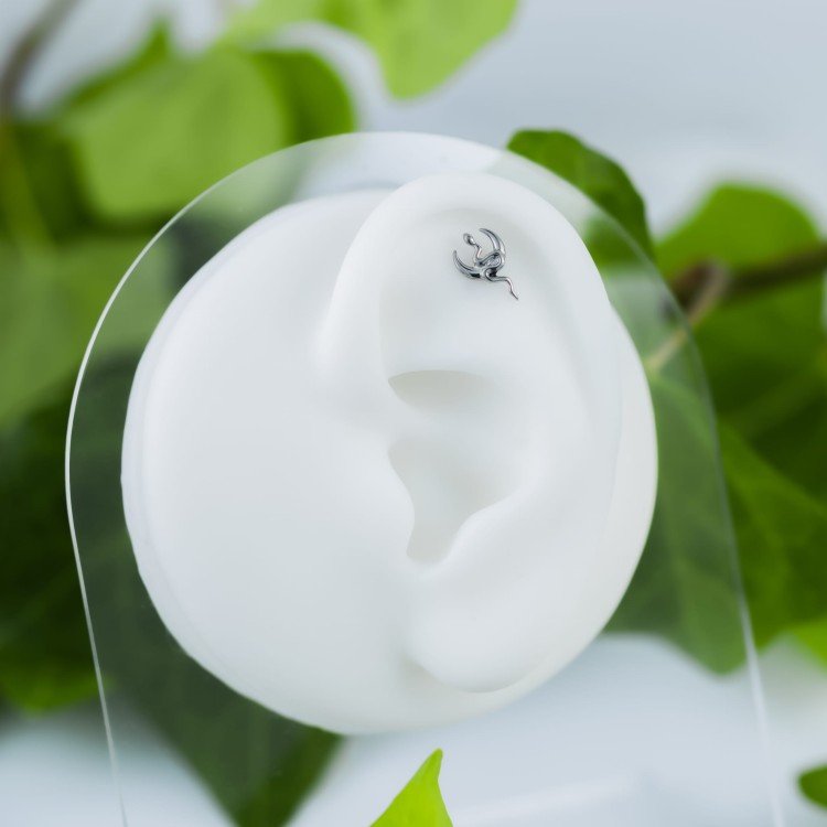 Tytanowy złoty labret z wężem i księżycem