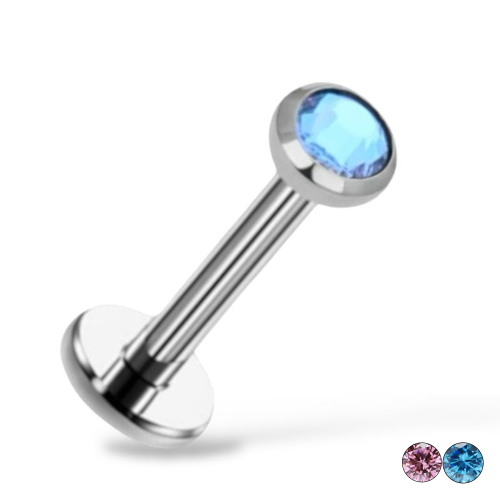 Labret tytanowy srebrny z cyrkonią